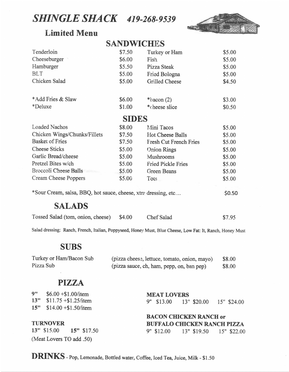 Menu Also At https://order.shingleshackcelina.com/